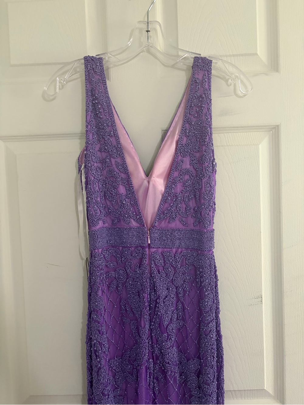 Lavender Beaded V-Neck Evening Gown